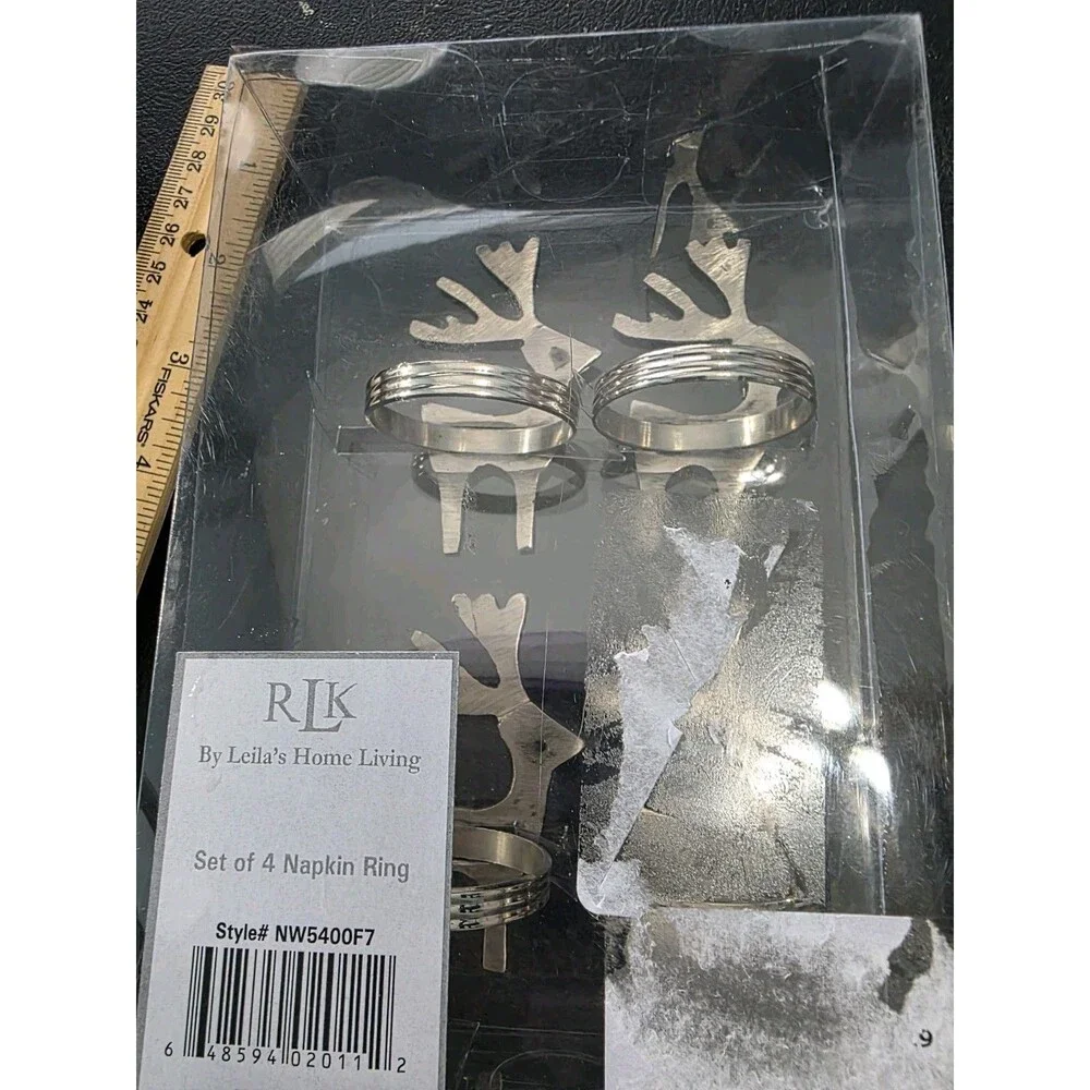Set Of 4 Silvertone Reindeer Napkin Ring Leila's Home Living Made In India